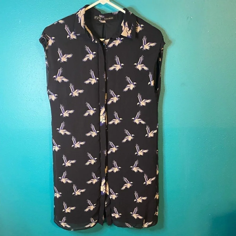 Zara Eagle Print Shirt Dress Button Down